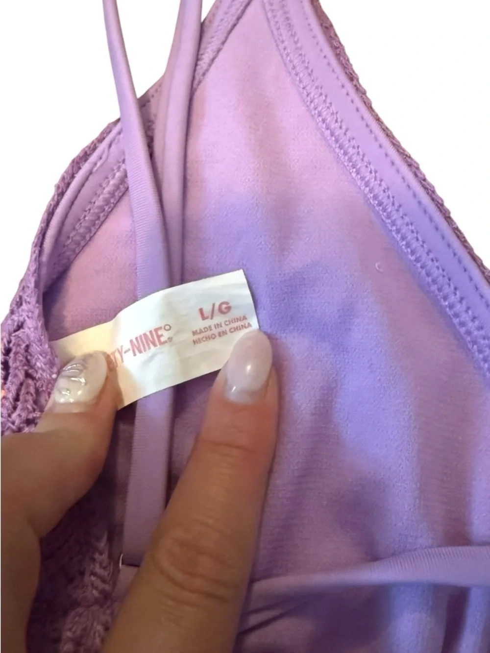 Ninety-Nine Lavender Crochet Triangle Bikini Set